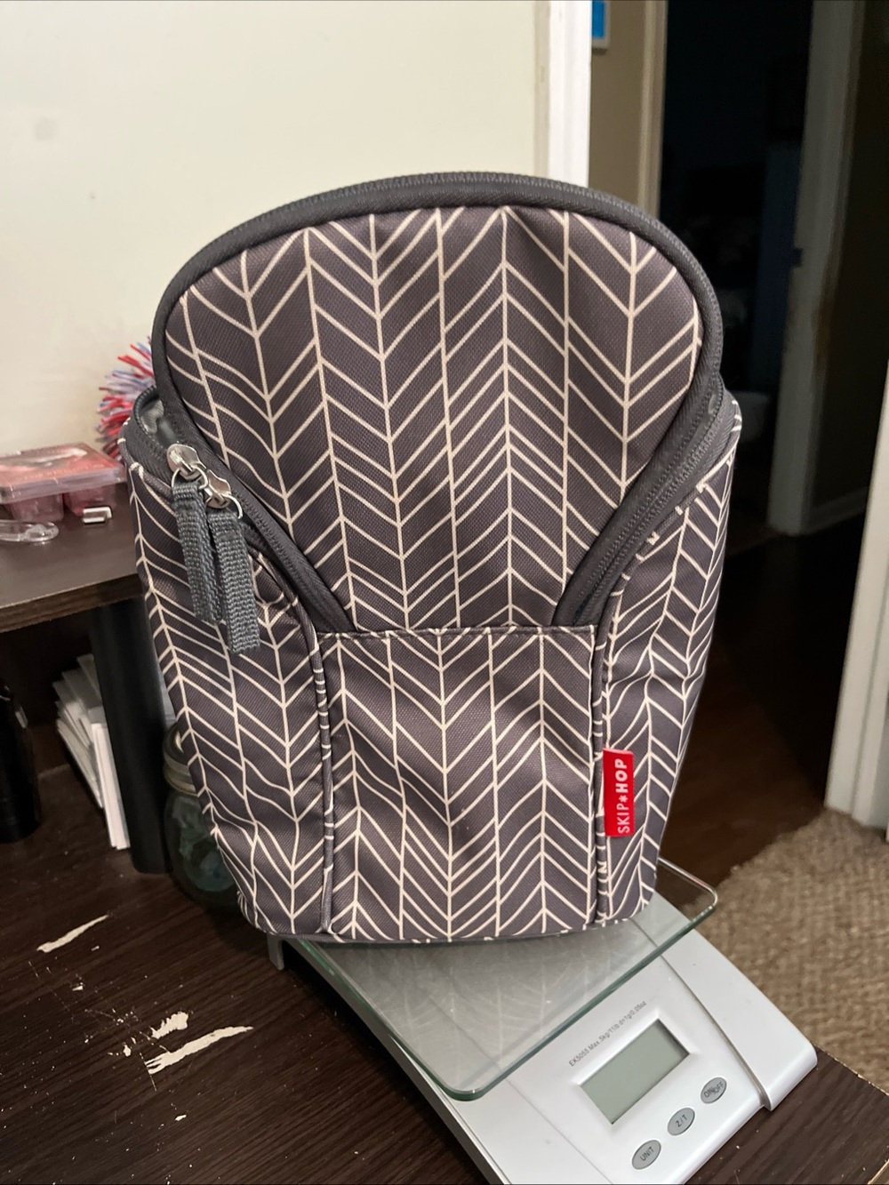 Skip Hop Gray Chevron grab & go double bottle Bag